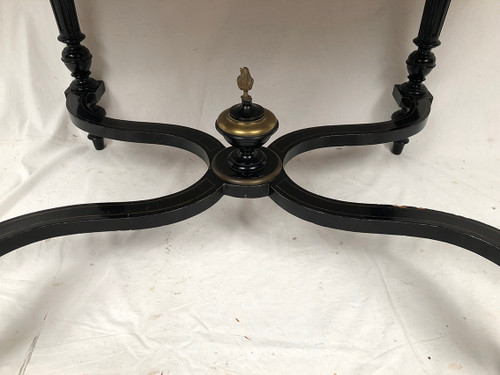 Black lacquered wood table with central brass inlaid decoration, Napoleon III