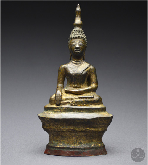 Laos, XVIIIème siècle, Bouddha en position bumisparsha mudra, Bronze anciennement laqué et doré