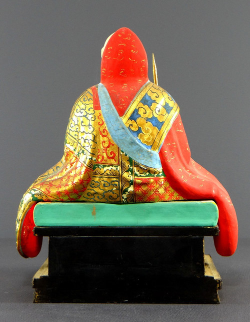 Japan, Early 20th Century, Wooden And Polychrome Plaster Statue Of The Nichiren Monk Shonin.