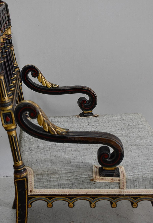 Small Blackened Wood Armchair, Napoleon III Period – Mid-19th Century