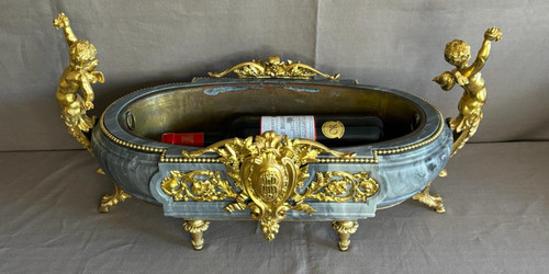 LOUIS XVI PERIOD TURQUIN BLUE MARBLE AND GILT BRONZE PLANTER PLANTER FROM THE 18TH CENTURY