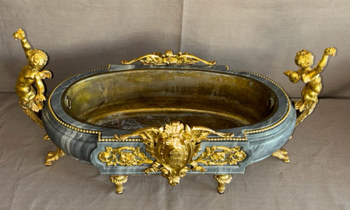 LOUIS XVI PERIOD TURQUIN BLUE MARBLE AND GILT BRONZE PLANTER PLANTER FROM THE 18TH CENTURY