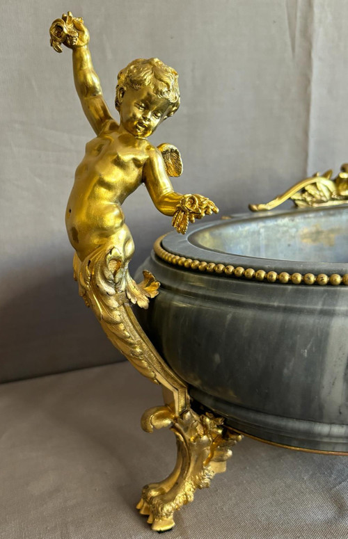 LOUIS XVI PERIOD TURQUIN BLUE MARBLE AND GILT BRONZE PLANTER PLANTER FROM THE 18TH CENTURY