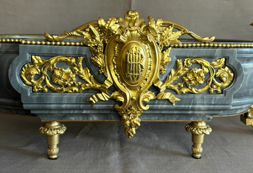 LOUIS XVI PERIOD TURQUIN BLUE MARBLE AND GILT BRONZE PLANTER PLANTER FROM THE 18TH CENTURY