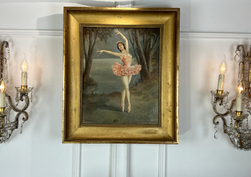 DIPINTO DEGLI ANNI ART DECO / OLIO SU TELA RAFFIGURANTE UNA BALLERINA DELL'OPERA