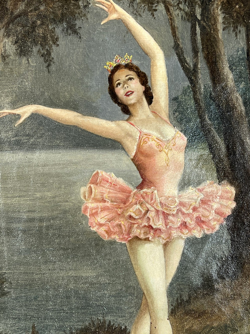 DIPINTO DEGLI ANNI ART DECO / OLIO SU TELA RAFFIGURANTE UNA BALLERINA DELL'OPERA