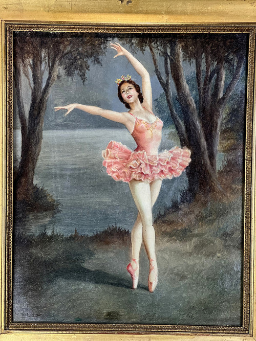 DIPINTO DEGLI ANNI ART DECO / OLIO SU TELA RAFFIGURANTE UNA BALLERINA DELL'OPERA