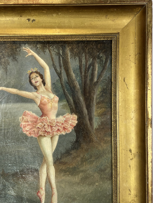 DIPINTO DEGLI ANNI ART DECO / OLIO SU TELA RAFFIGURANTE UNA BALLERINA DELL'OPERA