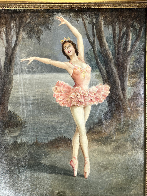 DIPINTO DEGLI ANNI ART DECO / OLIO SU TELA RAFFIGURANTE UNA BALLERINA DELL'OPERA