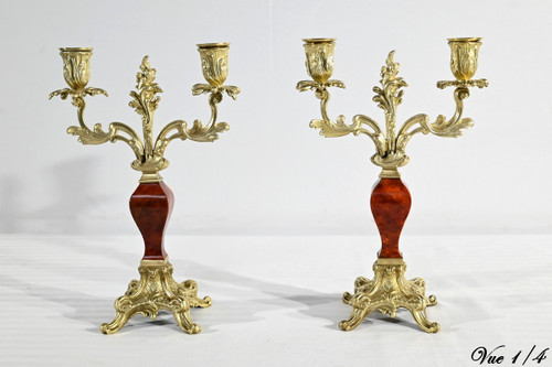 Garniture de Cheminée en Bronze et Bois Peint, estampillée Vincenti & Cie – 2ème partie XIXe