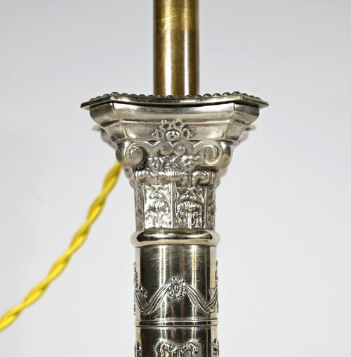 Pair of Electrified Torches in Silver Metal – Mid-19th Century