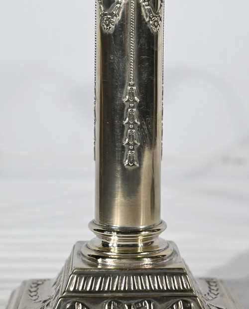 Pair of Electrified Torches in Silver Metal – Mid-19th Century