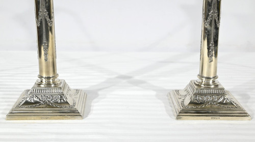 Pair of Electrified Torches in Silver Metal – Mid-19th Century