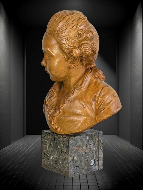 BUST OF A CHILD AFTER "PAJOU" SUBJECT IN TERRACOTTA ON MARBLE BASE