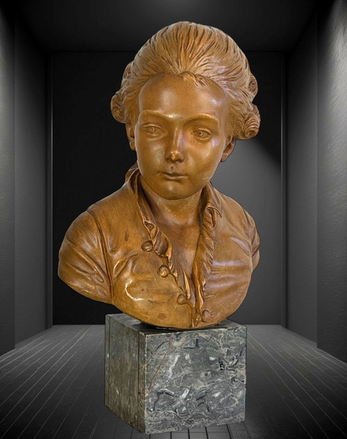 BUST OF A CHILD AFTER "PAJOU" SUBJECT IN TERRACOTTA ON MARBLE BASE