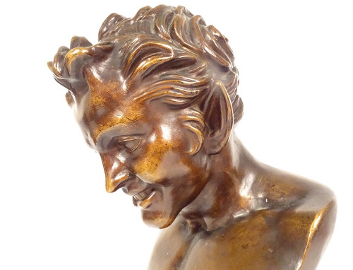 Satiro busto in bronzo scultura Fauna della fonderia di Vienne Chapal Auray del XX secolo