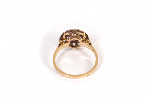 Bague cible circulaire diamants en platine et or 18k, bague ancienne, bague diamants taille rose