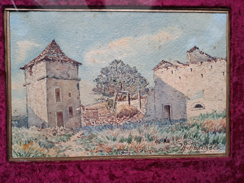 Augustin Abeilhé, Der Taubenschlag auf dem Bauernhof, Aquarell, frühes 20. Jahrhundert.