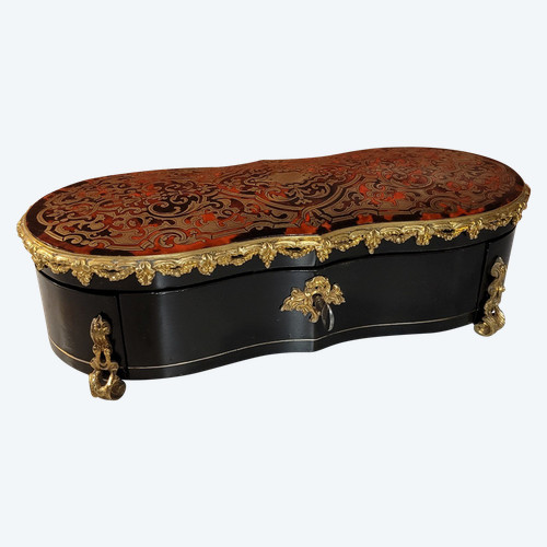 Glove box, violin shape, Boulle marquetry, gilded bronzes - Napoleon 3 period