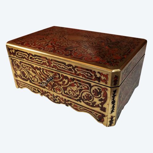 Jewelry box, Boulle marquetry, Napoleon 3 period, restored padded interior