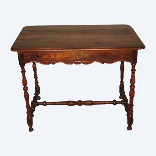 Lady's desk writing table in walnut with 1 drawer in belt Louis XIV period early 18th flag