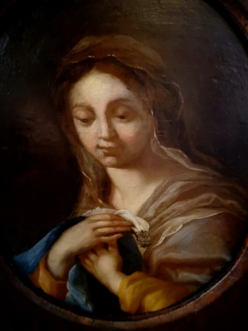 Oil On Panel - Virgin In Adoration. 17th century