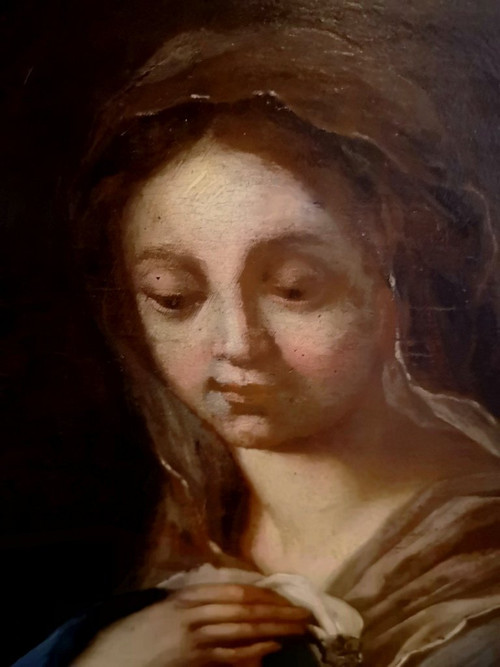 Oil On Panel - Virgin In Adoration. 17th century