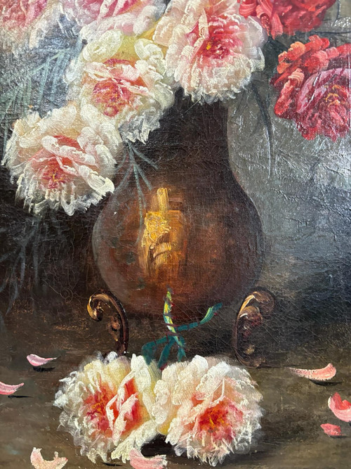 Oil painting on canvas By Max Carlier (1872-1938) Flowers, still life