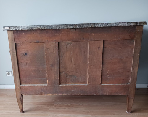 France, 18th century - large neoclassical chest of drawers - mahogany finish, gilded bronzes and Flanders marble