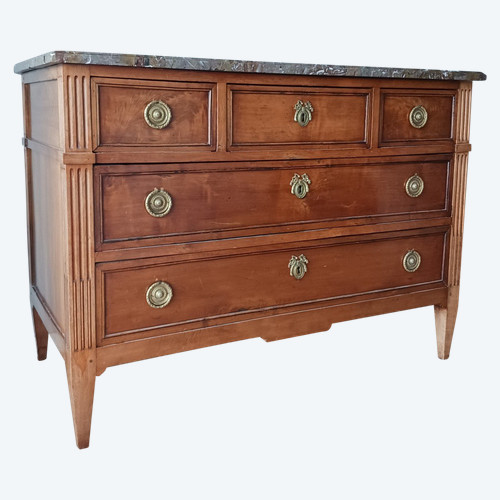 France, 18th century - large neoclassical chest of drawers - mahogany finish, gilded bronzes and Flanders marble