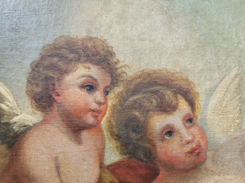 Oil on canvas - "Two cherubs with doves"