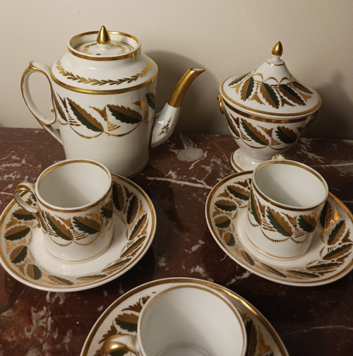 Manufacture de Locré - tea service - gilded and painted porcelain - Empire, Restoration - 9 pieces