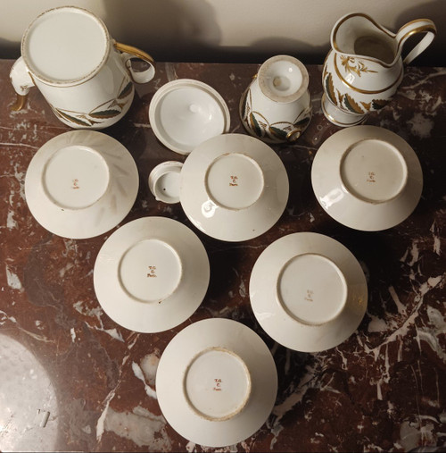 Manufacture de Locré - tea service - gilded and painted porcelain - Empire, Restoration - 9 pieces