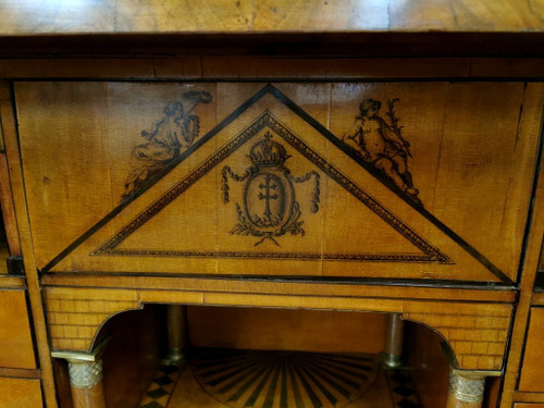 Empire period Biedermeier desk with coat of arms. Early 19th century