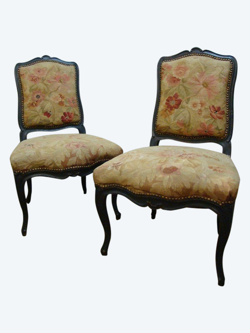 Pair of Louis XV period chairs with Queen's backs.