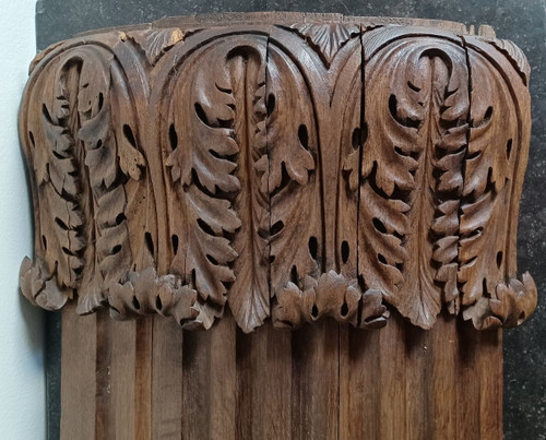 Pair of large pilaster capitals - woodwork - natural oak - Louis XVI