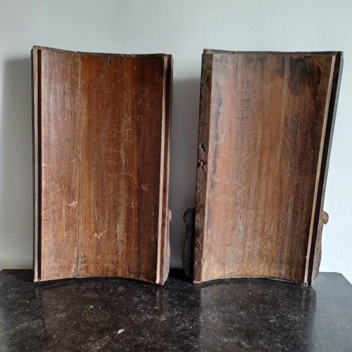 Pair of large pilaster capitals - woodwork - natural oak - Louis XVI