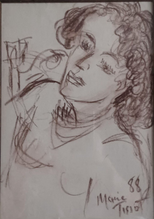 Marie Tissot (born in 1949) - Follower of Matisse - Sanguine Drawing - Original Frame