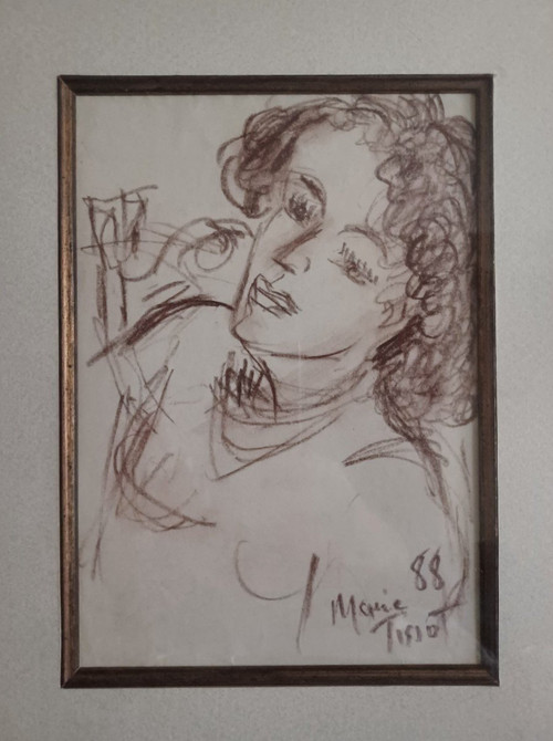 Marie Tissot (born in 1949) - Follower of Matisse - Sanguine Drawing - Original Frame