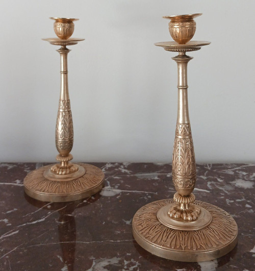 Claude Galle - pair of baluster candlesticks or torches - rich gilding - Empire period