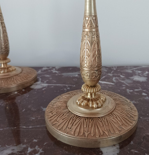 Claude Galle - pair of baluster candlesticks or torches - rich gilding - Empire period