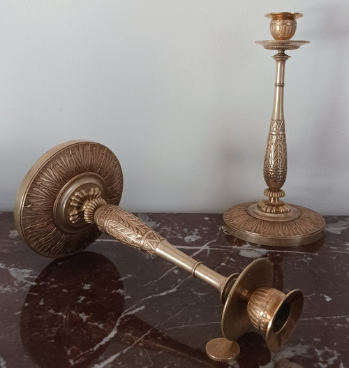 Claude Galle - pair of baluster candlesticks or torches - rich gilding - Empire period