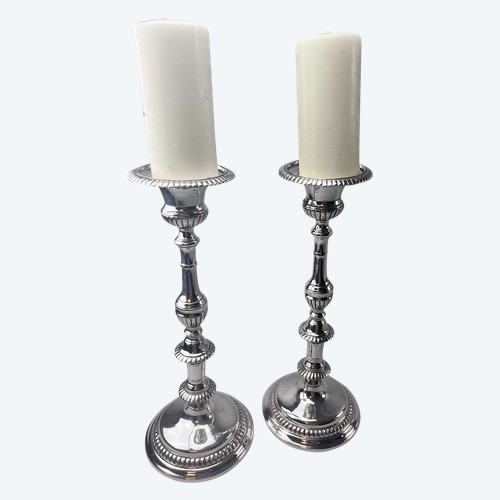 Pair of large silver-plated candlesticks