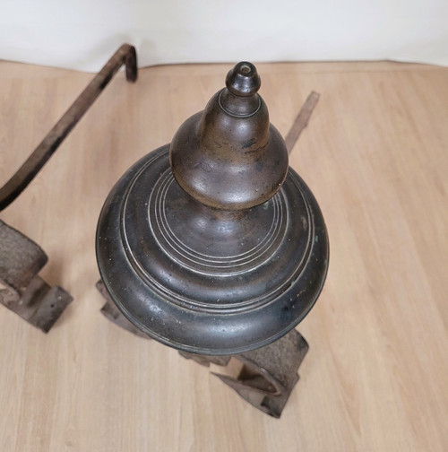 Pair Of Bronze And Wrought Iron Andirons, 19th Century