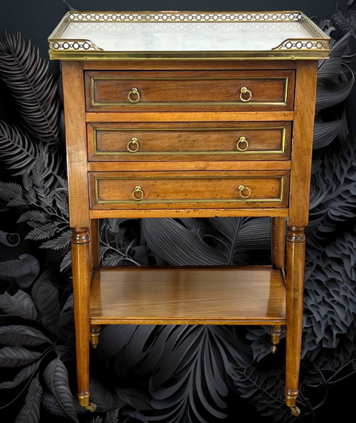 XVIIIth CENTURY WALNUT SALON TABLE LOUIS XVI PERIOD WITH WHITE MARBLE TOPS