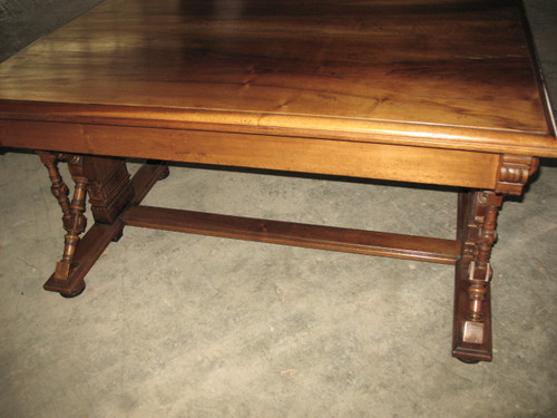 Flat desk in solid blond walnut 19th century Haute Epoque style