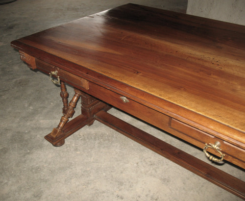 Flat desk in solid blond walnut 19th century Haute Epoque style