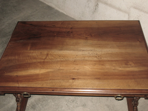 Flat desk in solid blond walnut 19th century Haute Epoque style