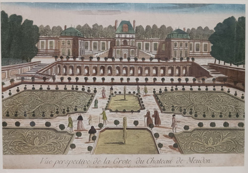 Parigi, epoca Luigi XVI - veduta ottica dei giardini del Castello di Meudon, 1780 circa - incisione su rame