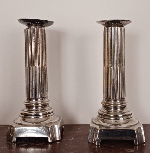 France, last third of the 18th century - pair of silvered bronze candlesticks or torches - Louis XVI period